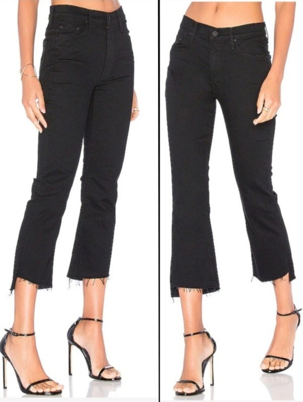 MOTHER The Insider Crop Step Fray Jeans In Not Guilty Black Size 26
